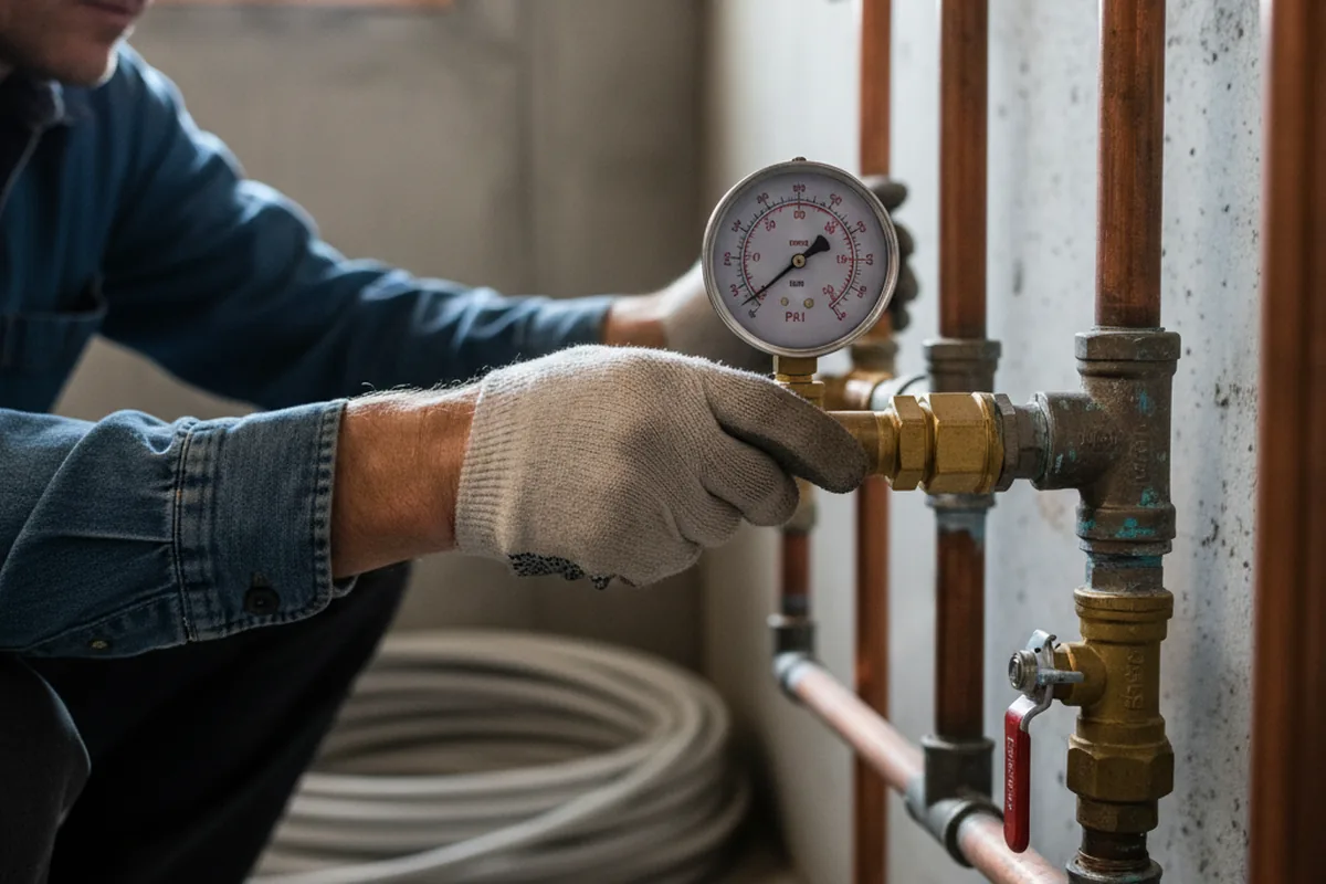 Pressure testing a repaired line during Water Line Repair in Medina